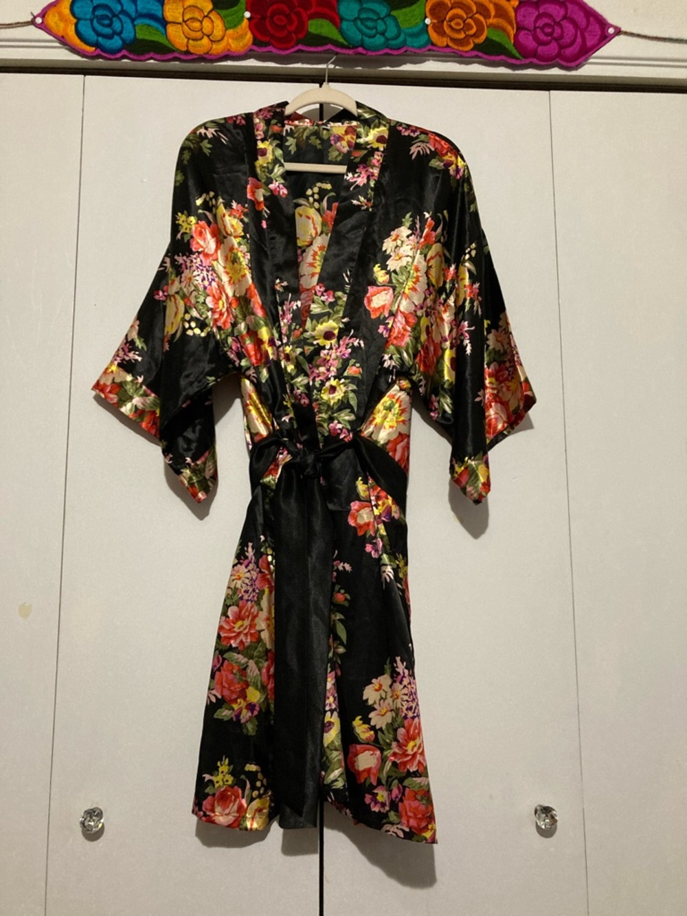 Dark Moody Floral Satin Kimono Robe Black Floral Print Bohemian Luxury Romantic